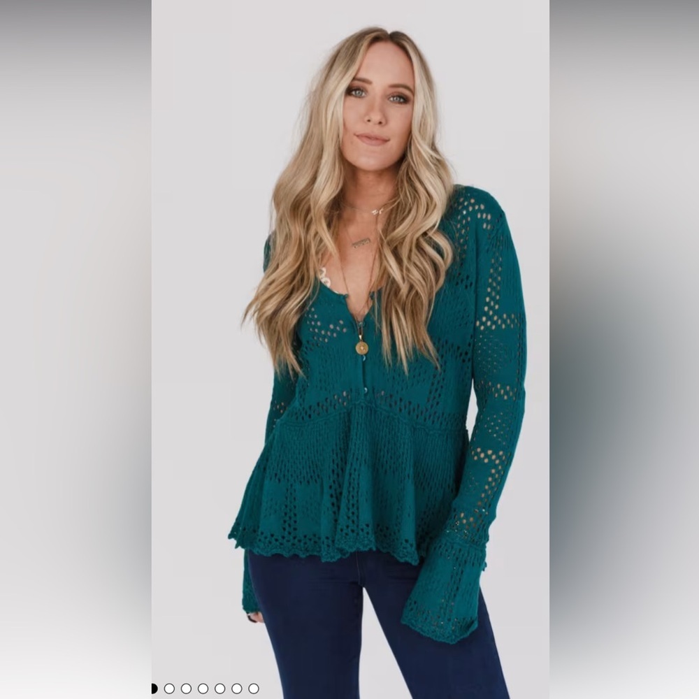 in loom TOLUCA LAKE knit PEPLUM long sleeve TOP Teal